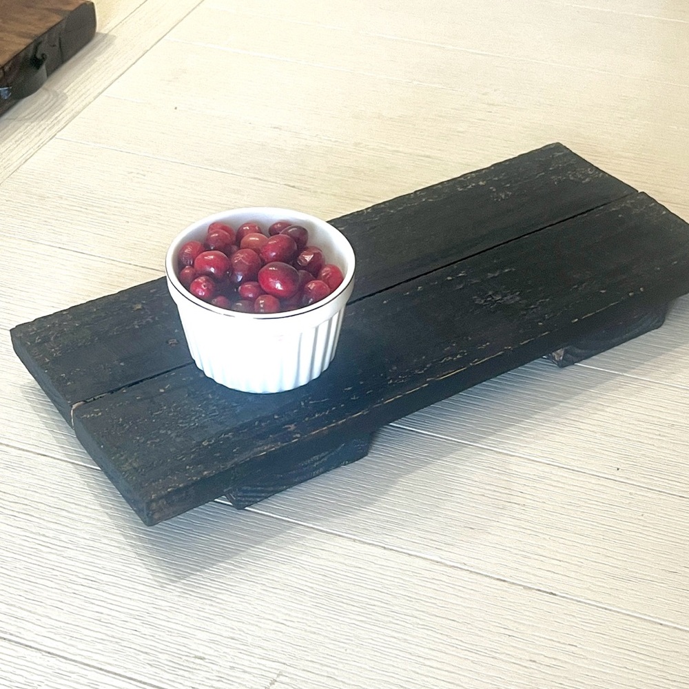 Rustic Black Wooden Serving Board Riser Display Stand Handmade